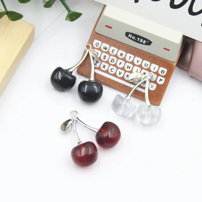 10pcs 28x30mm Alloy Creative Cherry Pendant Fruit Charms DIY Earring Necklace Jewelry Accessory Handmade for Women Girls Party