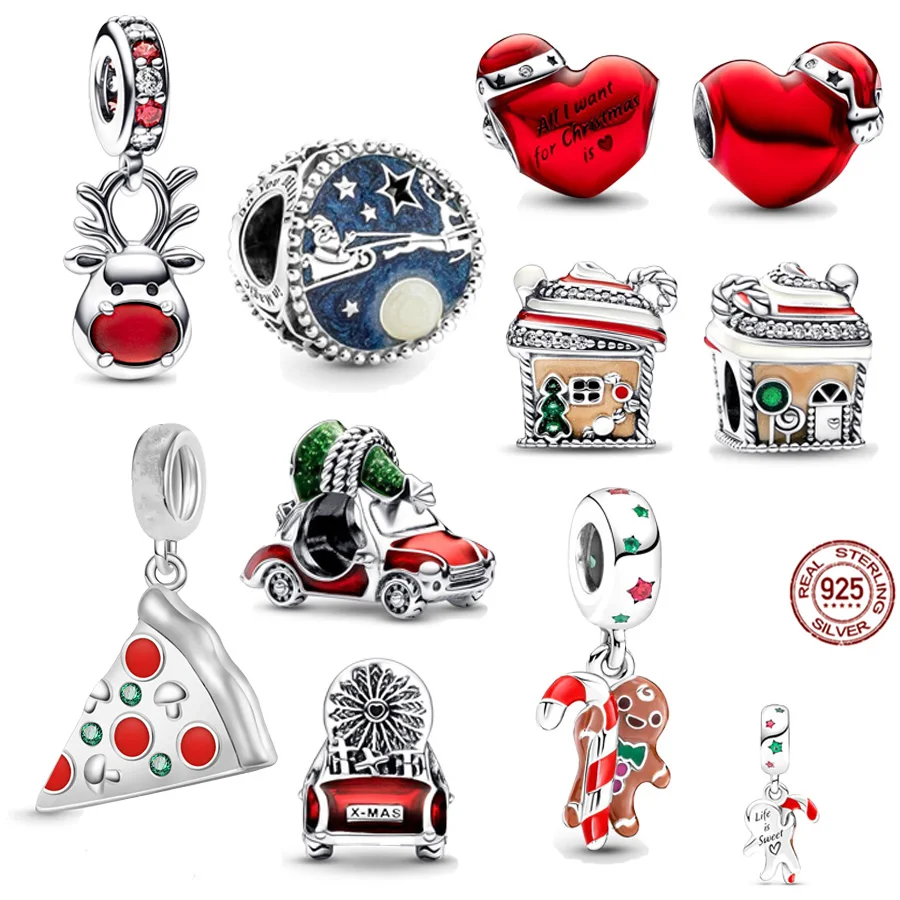 

Christmas Tree Red Nose Reindeer Gingerbread Man Dangle Charm Bead Fit Original Pandora 925 Sterling Silver Bracelet DIY Jewelry