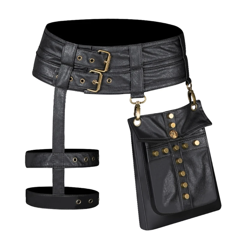 

Retro PU Womens Waist Bag Vintage Girdle Fanny Pack with Chest and Leg Straps