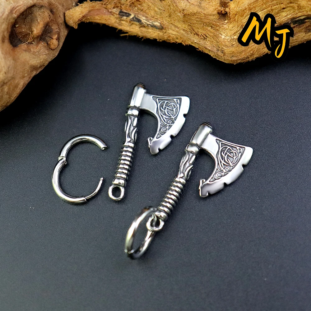 Nordic Vikings Retro Axe Earrings Punk Rock Hiphop Style Men Women High Quality Titanium Gothic Steel Fashion Ear Jewelry