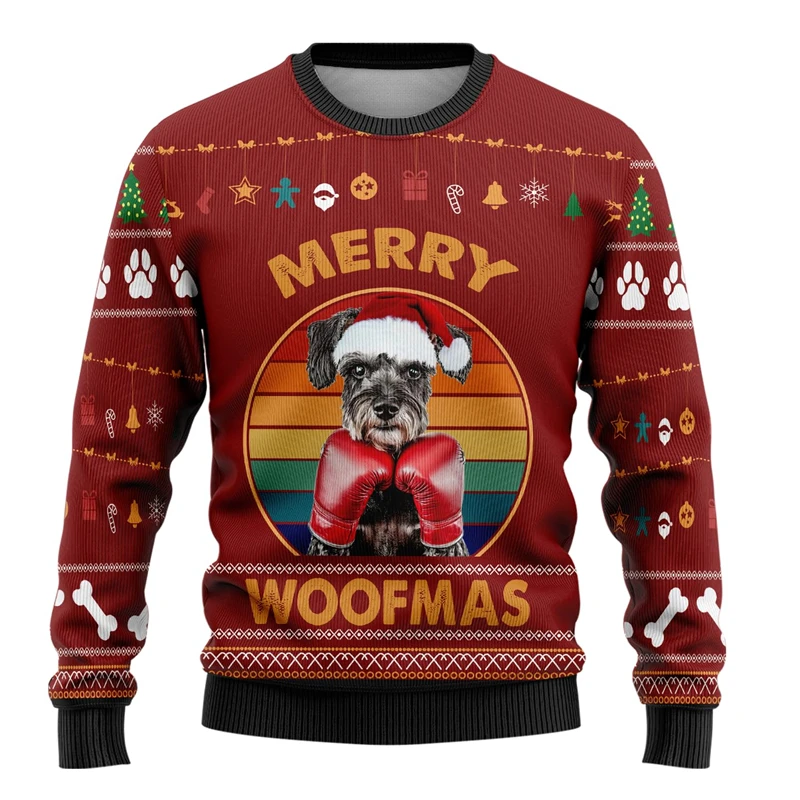 Funny Boxing Dog Graphic Sweatshirts Labardor Bulldog German Shepherd Ugly Christmas Sweater Xmas Holiday Pullovers Pet Sweaters
