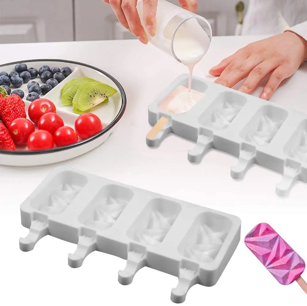 

Silicone Ice Cream Molds 4 Cell Ice Cube tools Tray Food Safe Popsicle Maker DIY Homemade Freezer Lolly Mould Baking mold