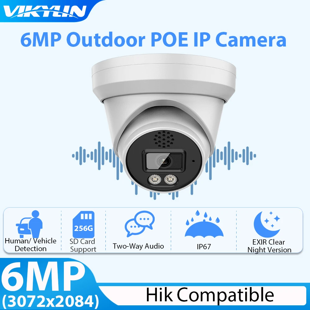 

IP-камера видеонаблюдения Vikylin, 6 МП, подходит для Hik, Onvif, POE, SD