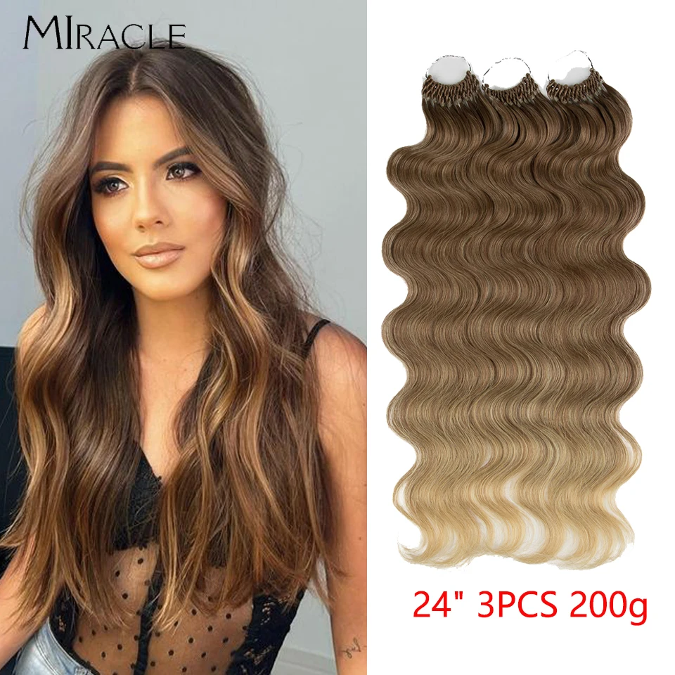 

24inches 3PCS Body Wave Synthetic Crochet Braids Hair Bundles Ombre Blonde Color Tresses Fake Hair Accessories Cosplay