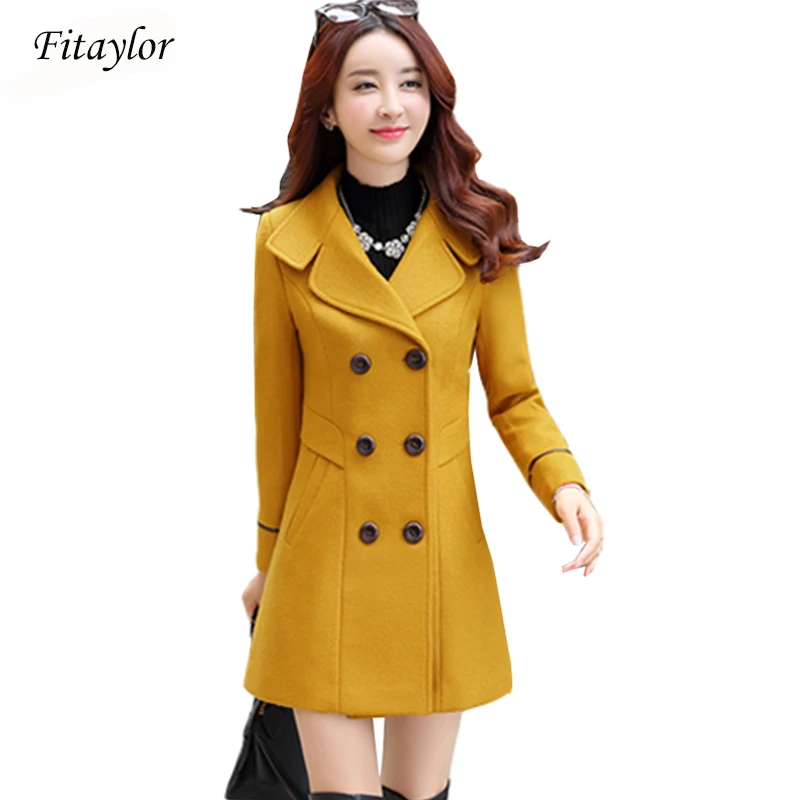

Fitaylor New Autumn Winter Women Wool Blend Warm Long Coat Female Slim Fit Lapel Woolen Overcoat Cashmere Outerwear