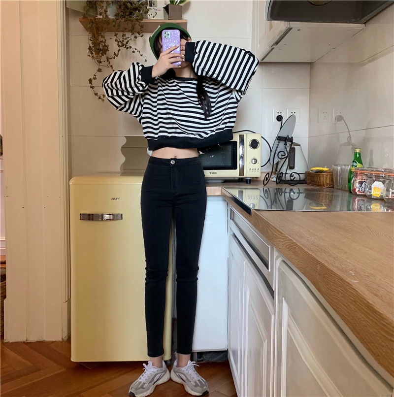 

DD2240 Jeans Fashion All-match Casual Women's High Waist Slim Slim Pants