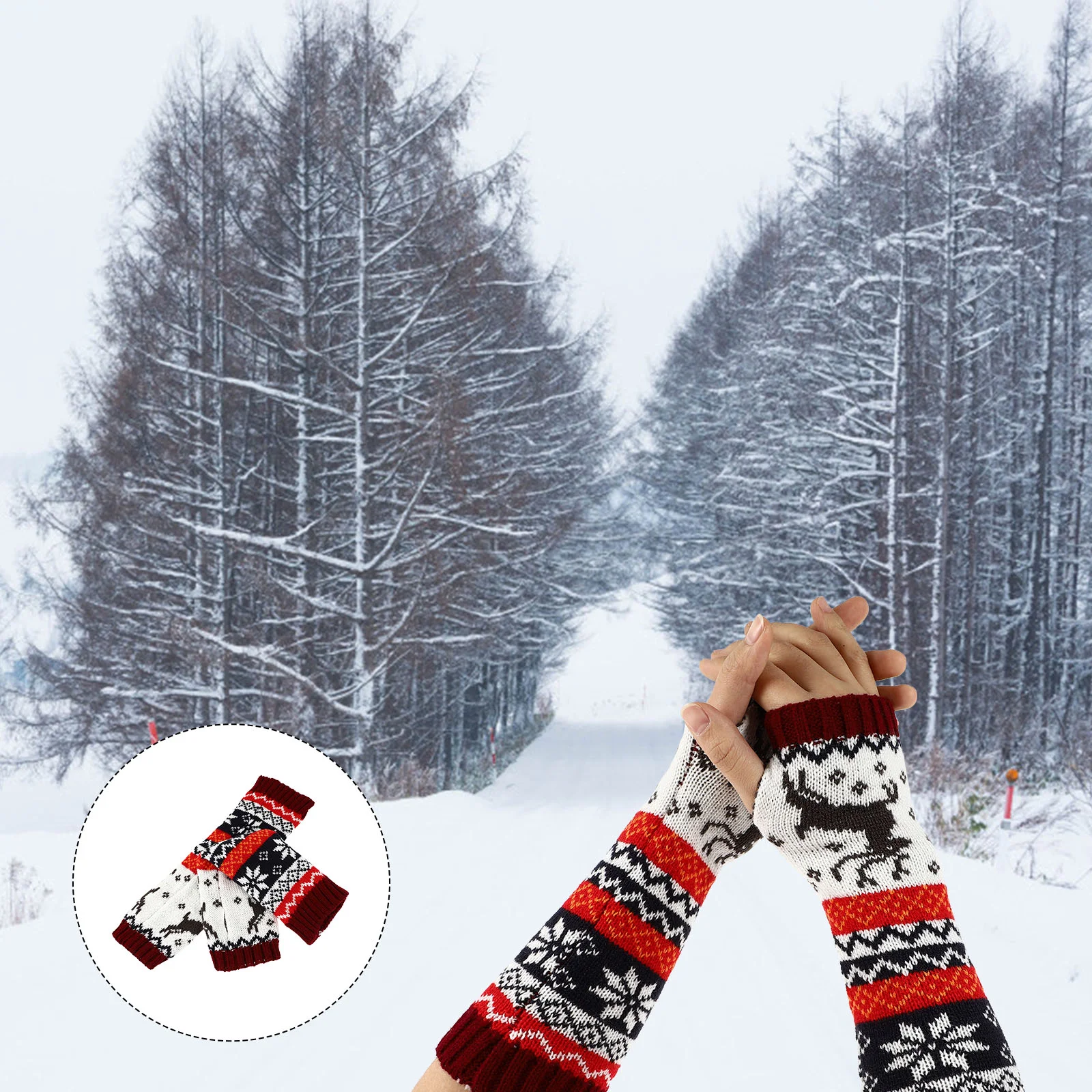 

1 Pair of Knitted Arm Sleeves Half-Finger Oversleeve Winter Warm Long