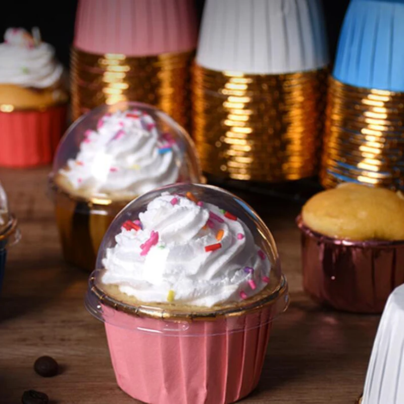 50Pcs 3803 Paper Gold Silver Cupcake Liner Lid Cover Baking Cups Tray Case Wedding Muffin Paper Cup Cover