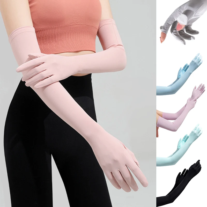 

Outdoor Sport UV Sunscreen Long Gloves Summer Ice Silk Arm Sleeves Cycling Running Arm Cover Non Slip Full Fingers Mittens