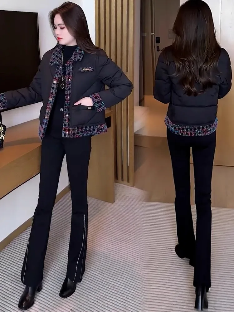 Graceful Patchwork down Jacket Cotton-padded Clothes Women 2024 Winter New Fashion Western Sle Cotton-Padded Short ... |