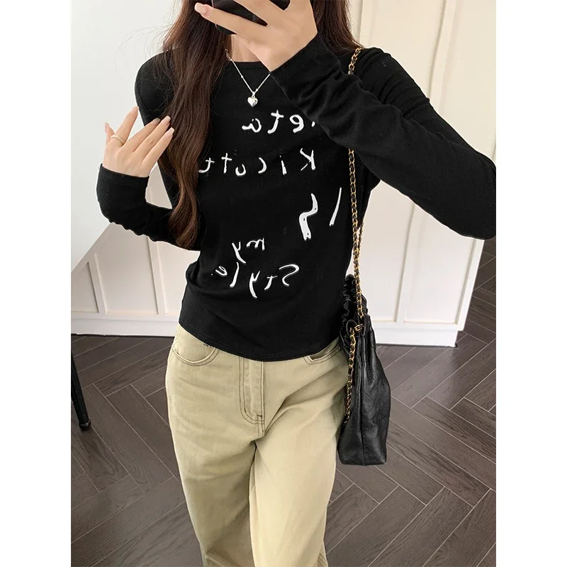 Осень-зима новые женские топы с длинными рукавами креативный буквенный принт