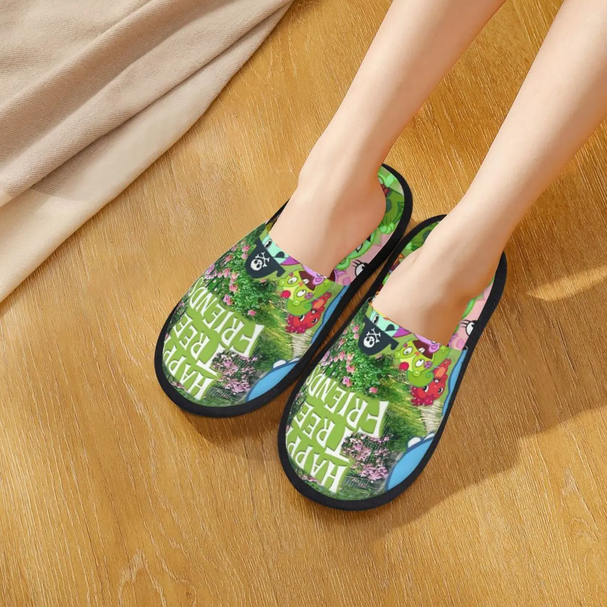Фото Happy Tree Friends Flippy Lumpy Cuddles Loving Family Slippers из пены с эффектом памяти, теплые мягкие женские домашние тапочки, домашняя уютная обувь №1