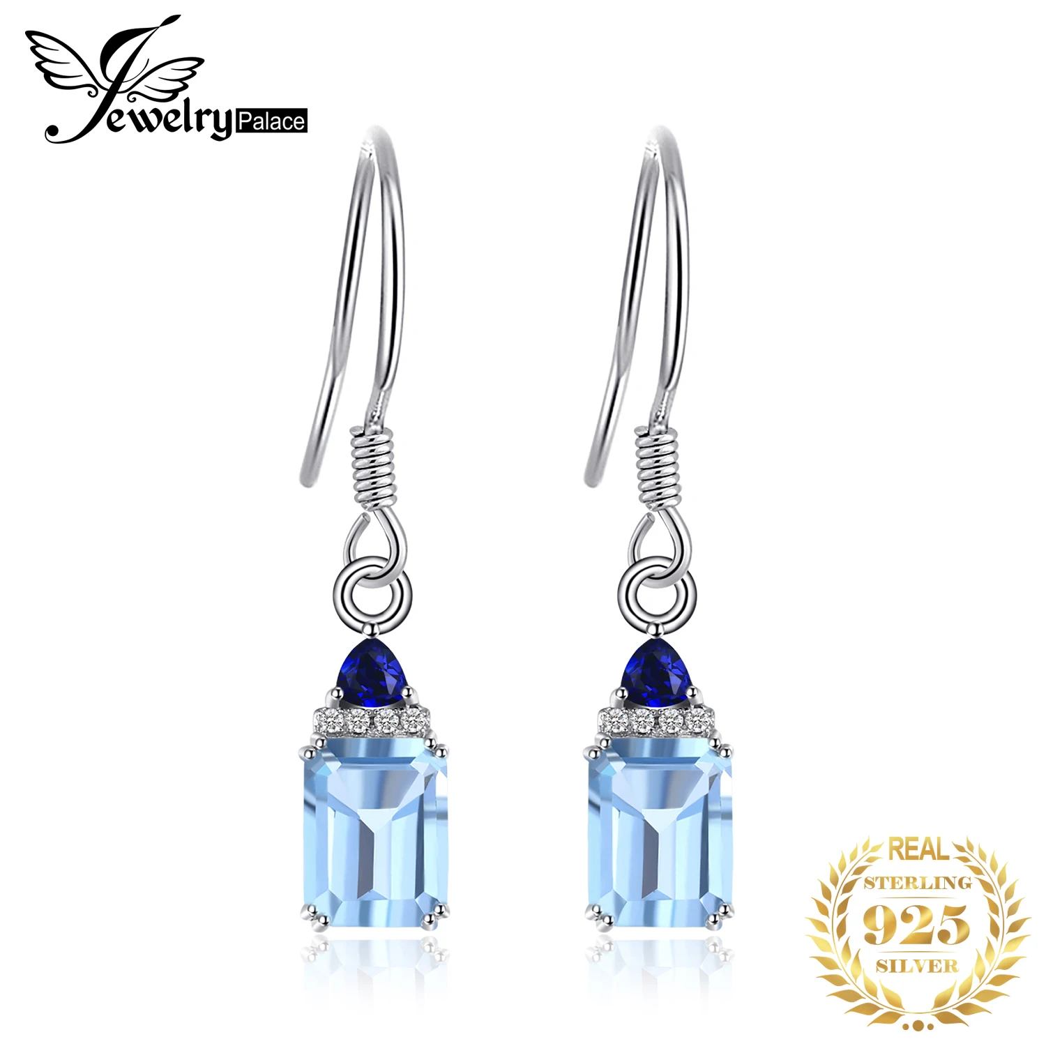 

JewelryPalace 2.2ct Natural Sky Blue Topaz Created Sapphire 925 Sterling Silver Drop Earrings for Women Fashion Gemstone Jewelry