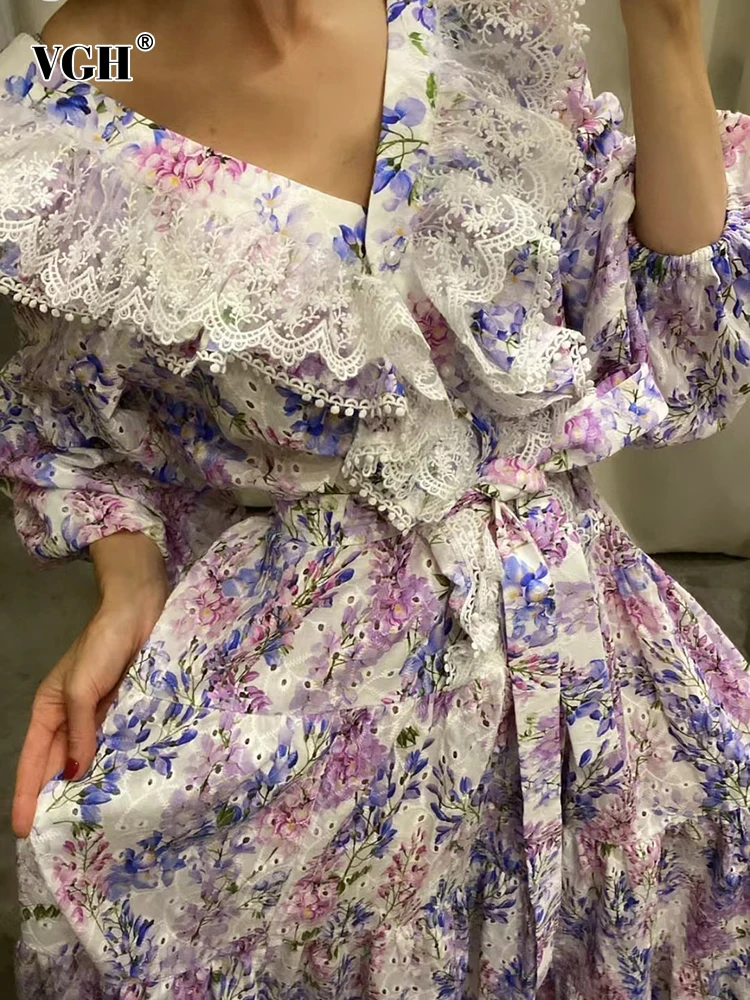 

Женское свободное платье с V-образным вырезом, рукавами-фонариками и высокой талией