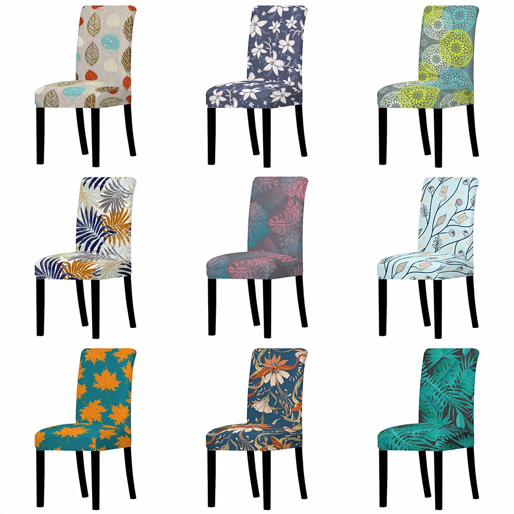 

Flower Printing Machine Washable Chair Cover Polyester Elastic Slipcovers for Hotel Dining Home Decor Elastic Stretch Seat Cover