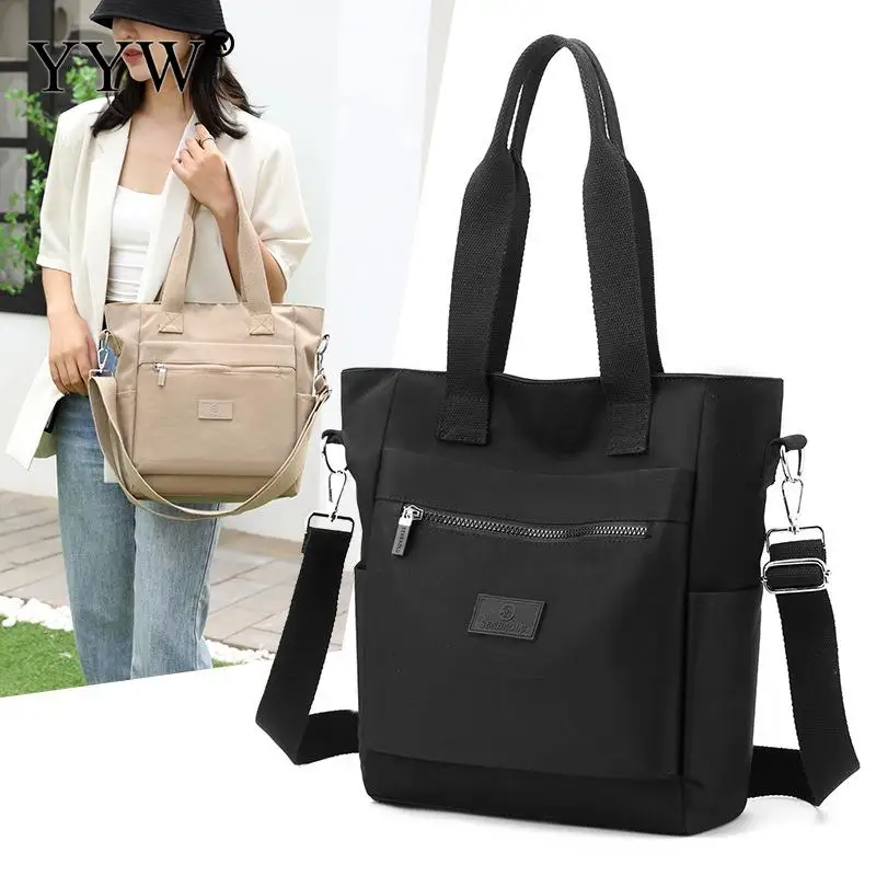 Solid Color Large Capacity Nylon Women Single Shoulder Handbag Casual Crossbody Lanyard Waterproof Canvas Female Travel Tote Bag