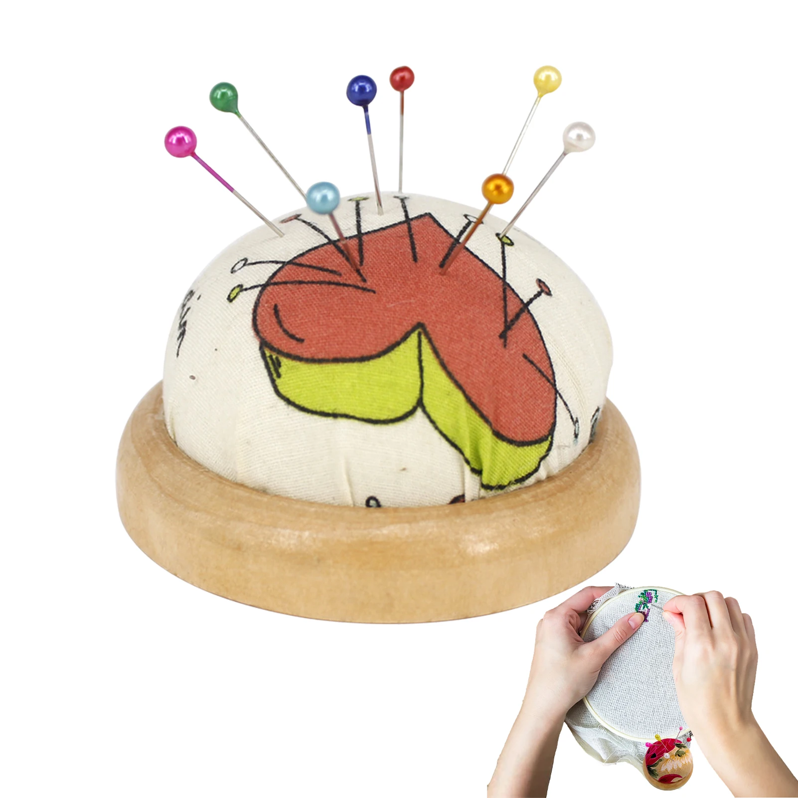 

Pin Cushion For Sewing Pin Cushion With Wooden Base For Sewing Supplies Needle Pincushions Embroidery Needle Cushion.
