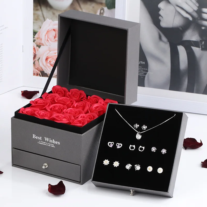 

Soap Flower Rose Set Stud Earrings Ladies New Trendy Earrings Combination Earrings Fashion Valentine's Day Gift Jewelry