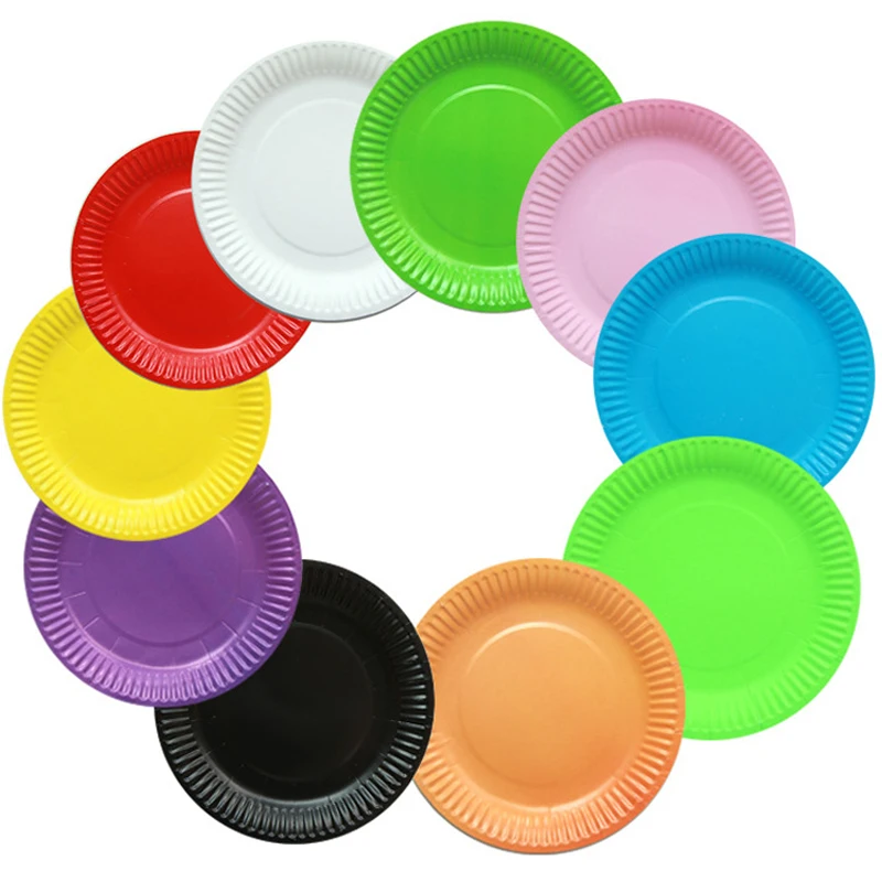 

30pcs Disposable Colorful Tableware 7 Inch Paper Plate For Fruit Cake Dessert Snacks Wedding Birthday Decoration Party Supplies
