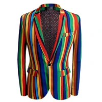 2022 mens fashion rainbow print blazer men casual stripe coat blazer suit men one buttons stripe printed blazers jacket