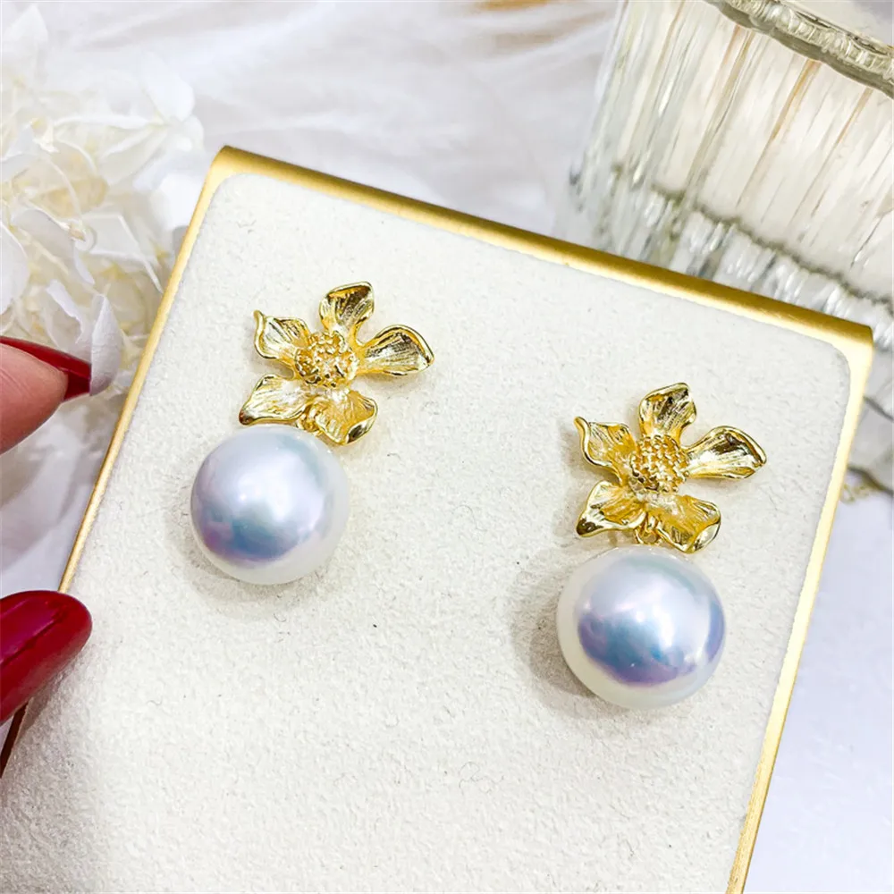 

DIY Pearl Accessories 925 Silver Ear Nail Empty Holder Fashion Gold Silver Eardrop Holder Suitable for Mounting 10-15mm Beads