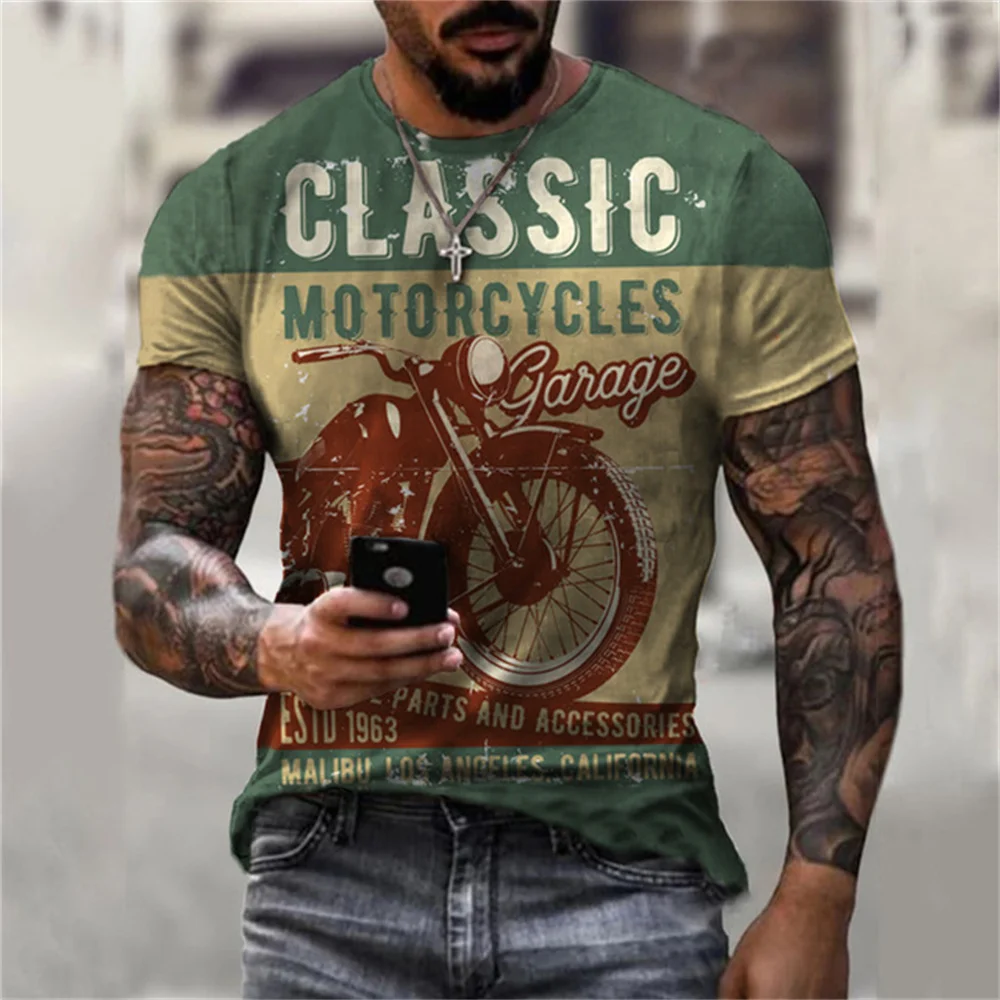 

Summer Vintage Casual Men's T-shirt 3D Handsome Motorcycle Oversized Short Sleeve Fashion Racing Clothing