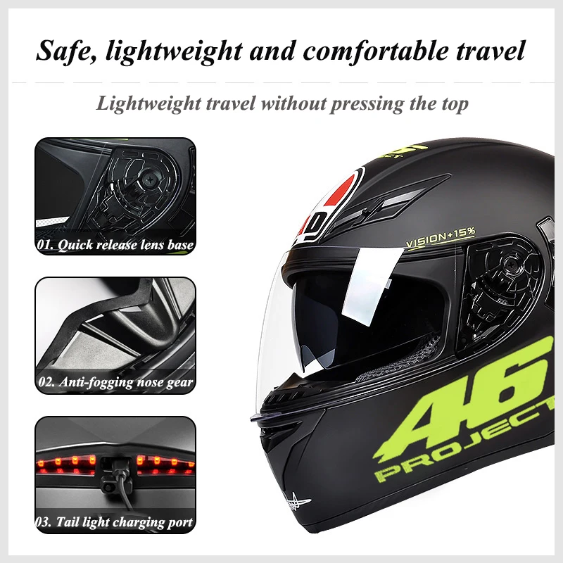Full Face Off-road Motorcycle Helmet ABS Material Motorcycle Helmet With LED Light Cool Anti-fog Lens Motorcycle Hat Casco Moto enlarge