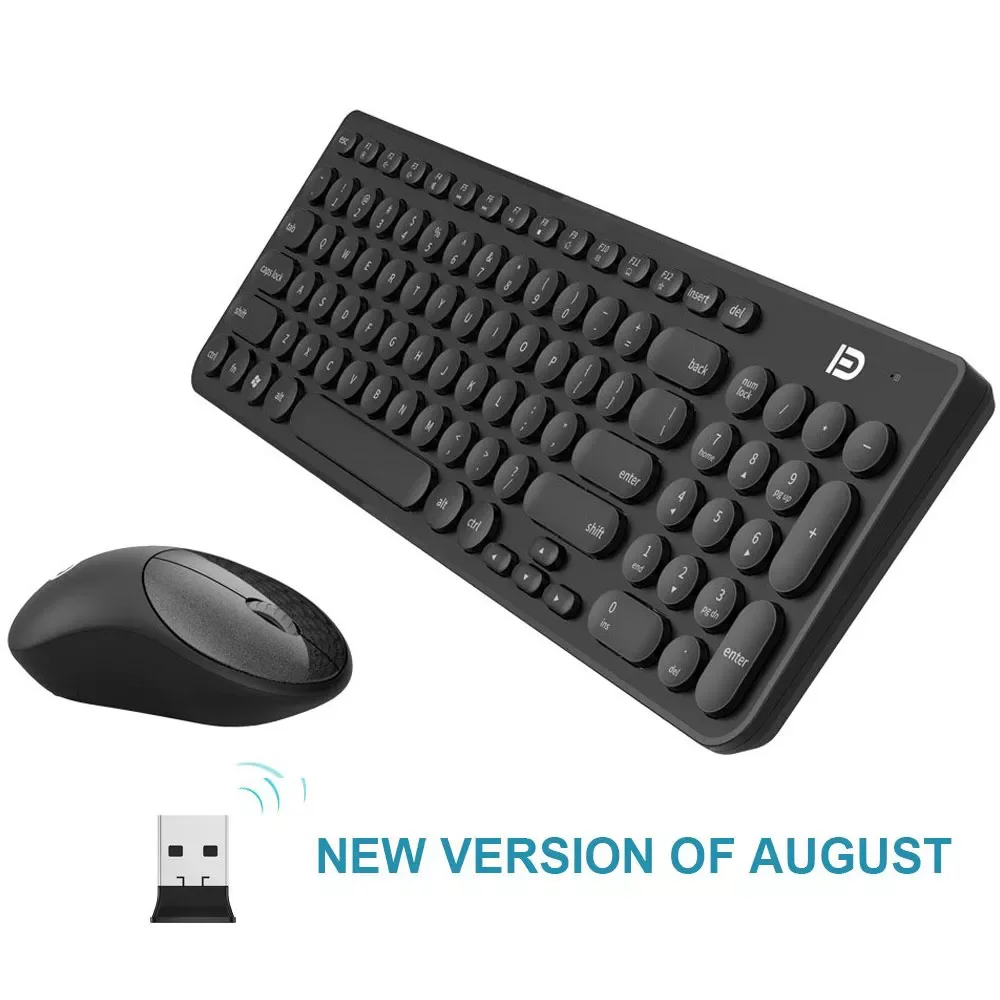 

Quiet Wireless Keyboard Mouse Combo 2.4GHz Cordless Cute Round Key Set Smart Power-Saving Whisper For Laptop, Computer And Mac