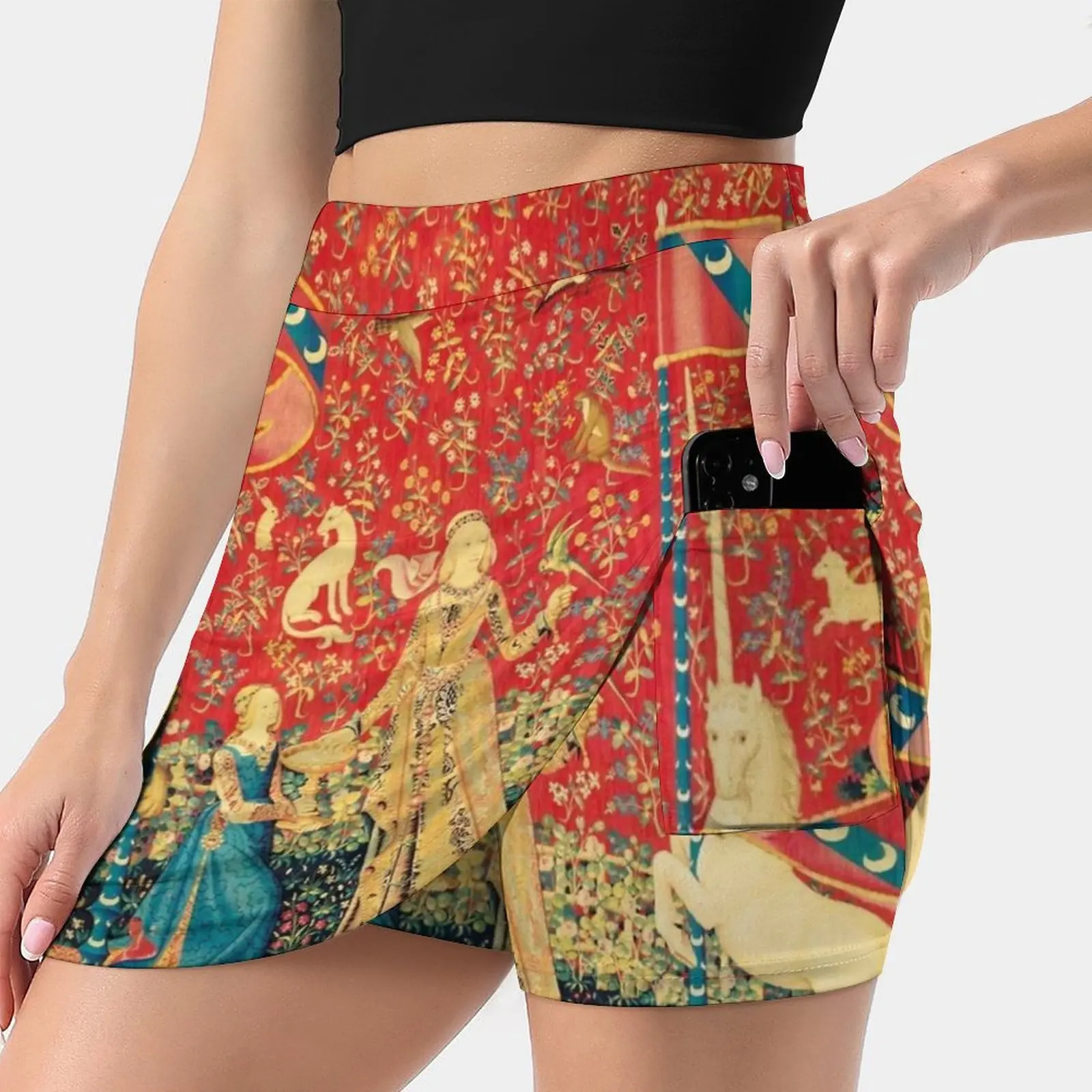 

Lady And Unicorn Taste , Red Green Fantasy Flowers , Animals Women's skirt Mini Skirts A Line Skirt With Hide Pocket Fantasy