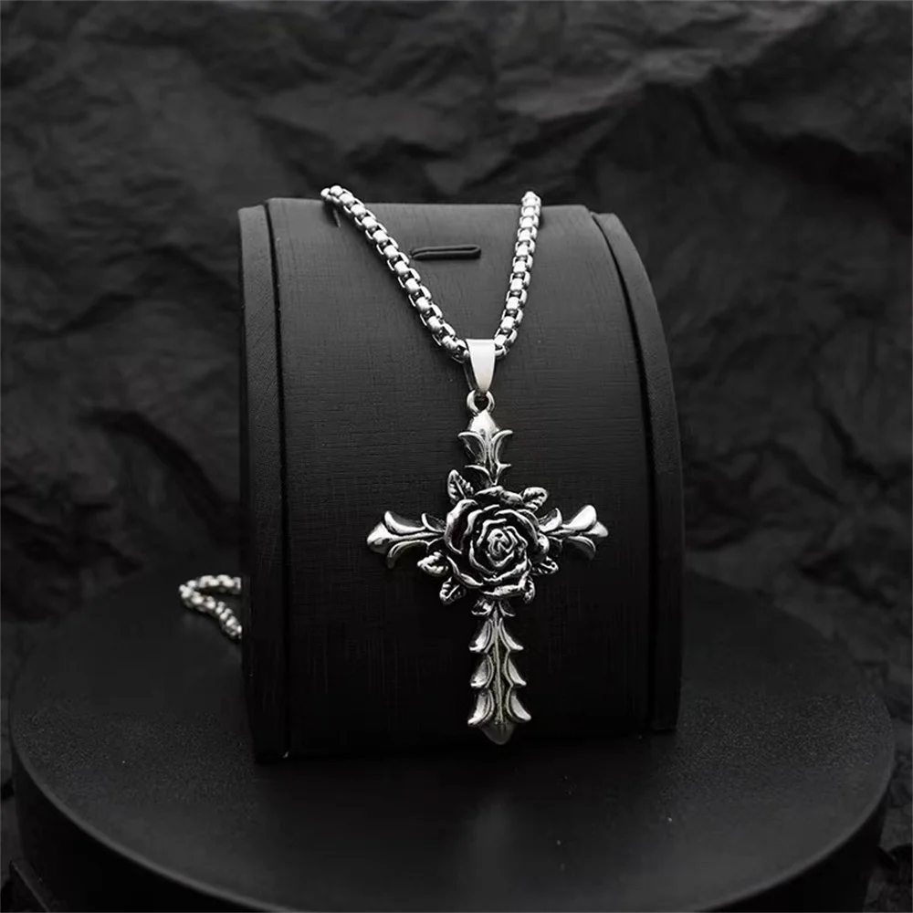 

Rose Cross Necklace hip hop European American Style Pendant disco men and women lovers sweater chain jewelry gift
