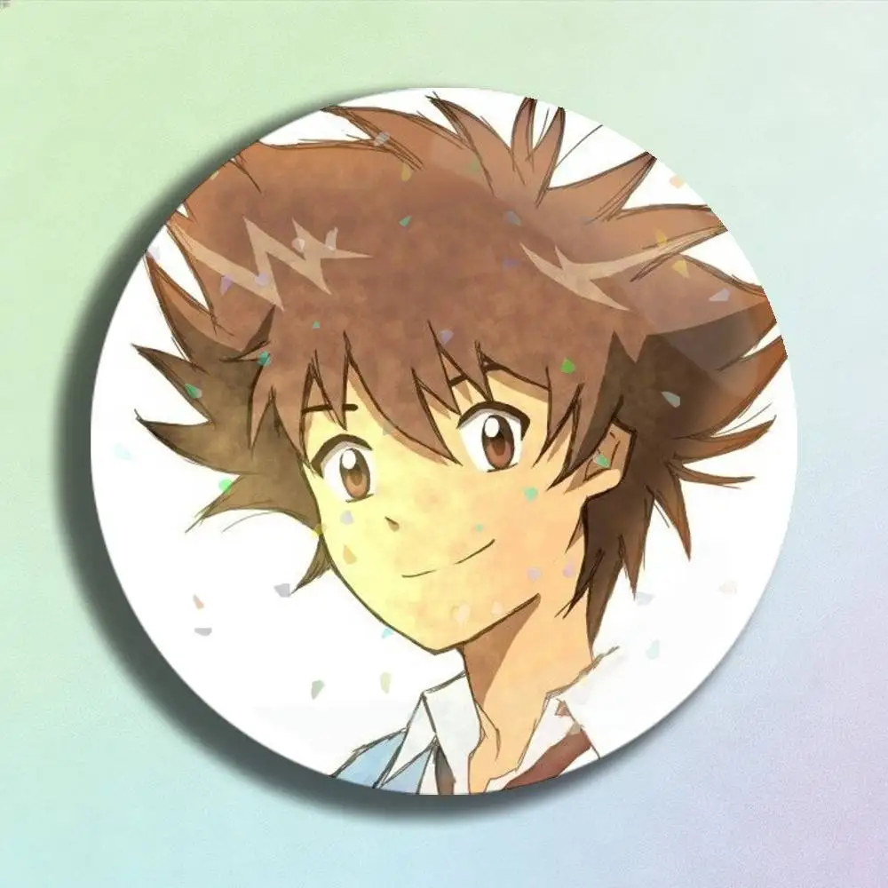 Фото Эмалевые значки Digimon Yagami Taichi для рюкзаков и одежды, ручной работы, круглые, для украшения сумок и в качестве подарка №4