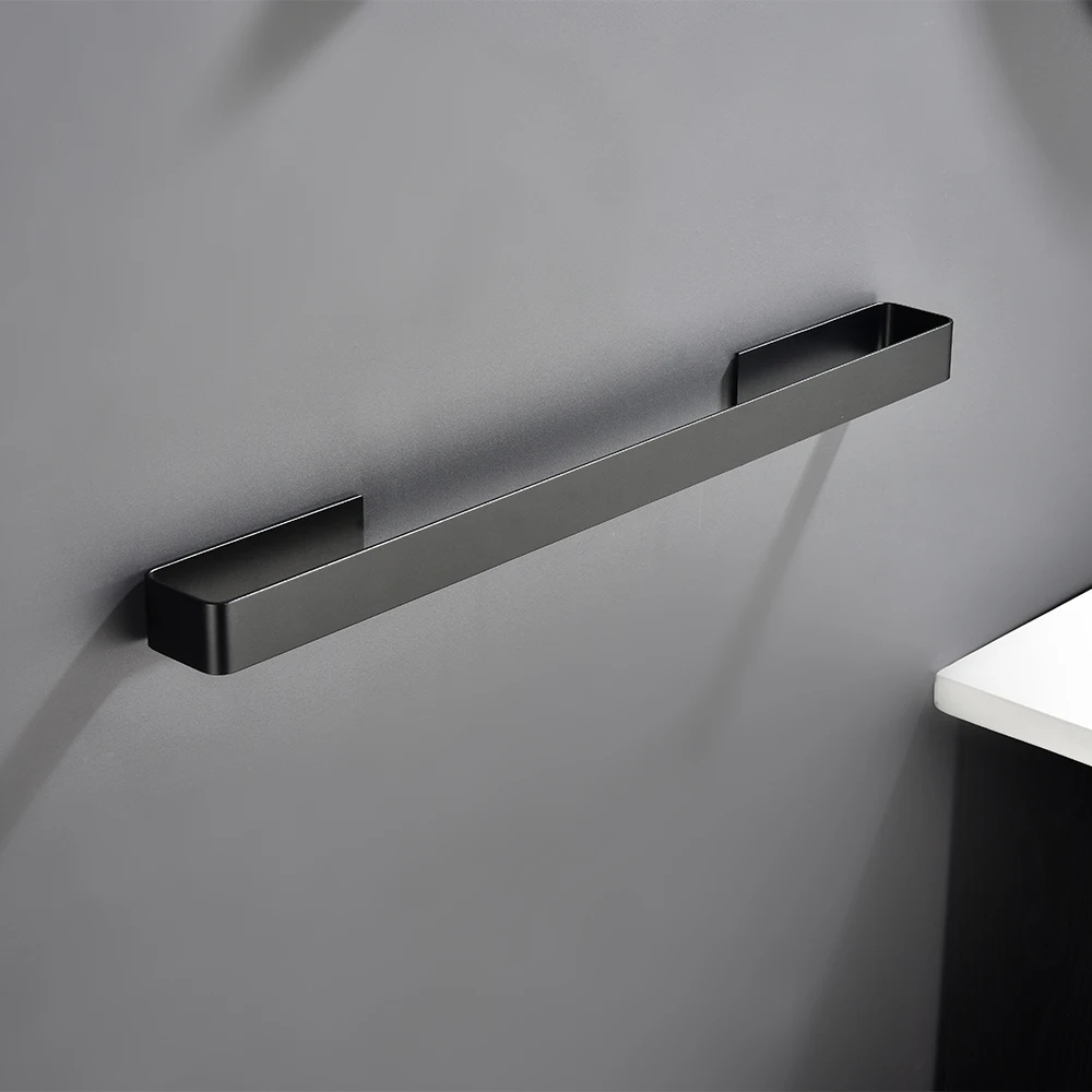 

Aluminum Towel Holder Black Towel Bar Free Punch Towel Hanger 3M Tape Bathroom Accessories Anodize Euro Style Towel Shelf