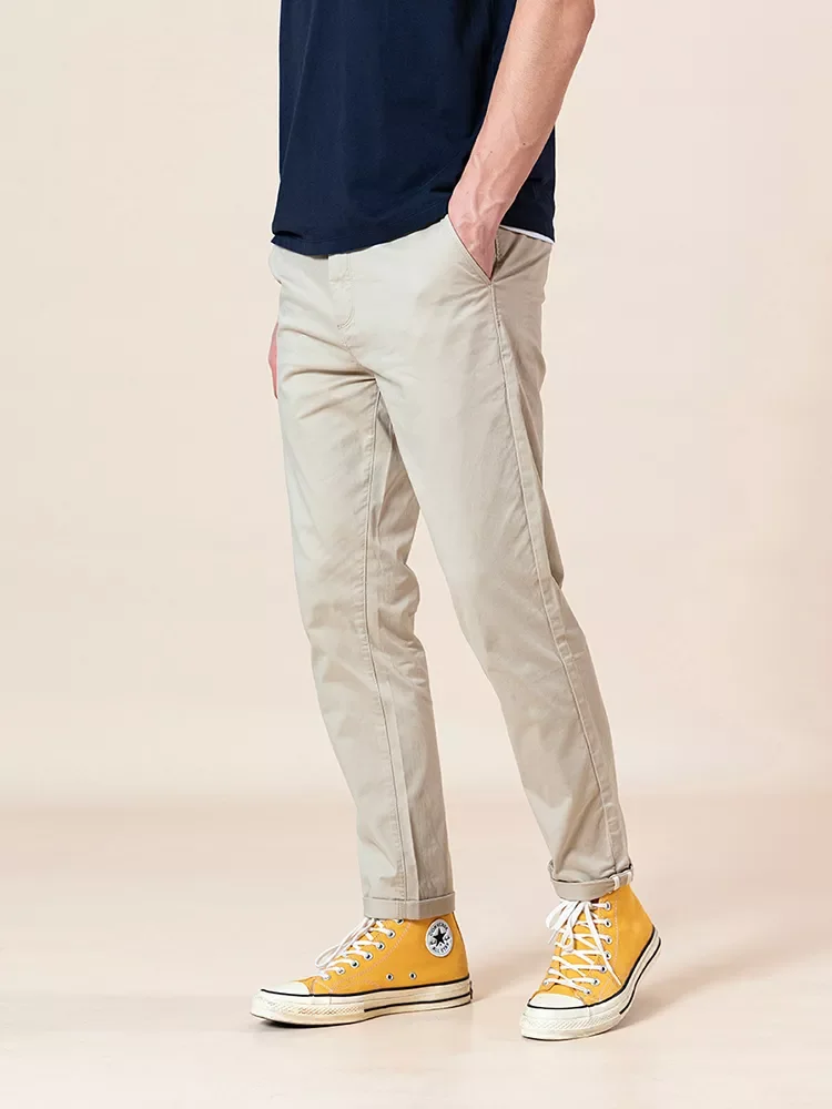 

New in 2022 Spring Summer New Slim Fit Tapered Pants Men Enzyme Washed Classical Chinos Basic Plus Size Trousers SJ150482 jacke