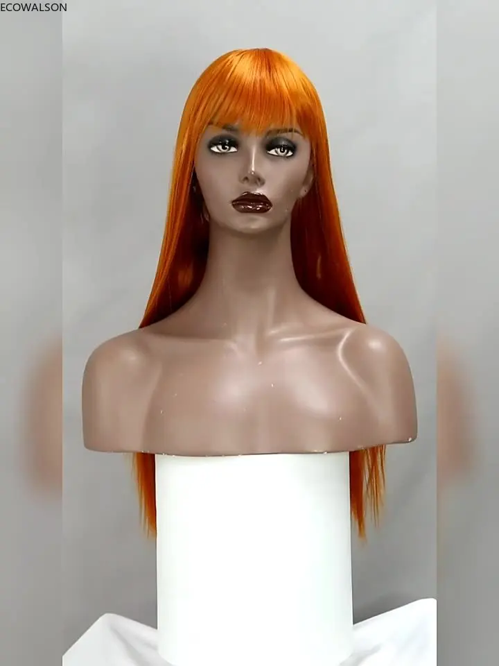 

Парик прямой женский из термостойкого волокна, натуральный разноцветный, с челкой, из синтетического волокна, синий, розовый, коричневый