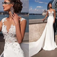 elegant o neck sleeveless wedding dress 2022 mermaid lace appliques illusion button bride gown custom made robe de mari%c3%a9e