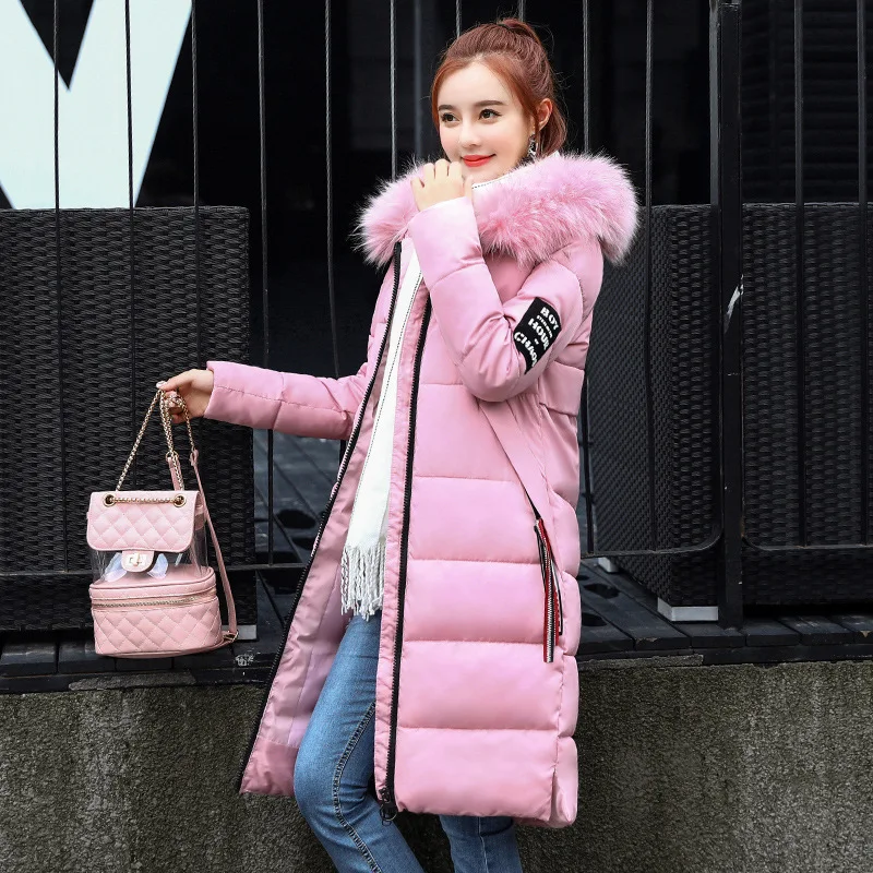 Winter Coats Female Jackets 2022 Fur Collar Warm Cotton Zipper Solid Parkas Women Clothes Long Casual Coats Ladies Jacket
