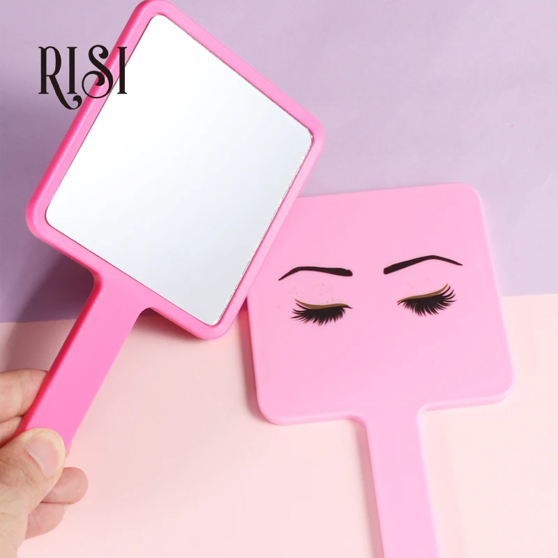 RISI For Eyelash Extension Handheld Makeup Mirror Square Makeup Vanity Mirror with Handle Hand Mirror SPA Salon Compact Mirrors