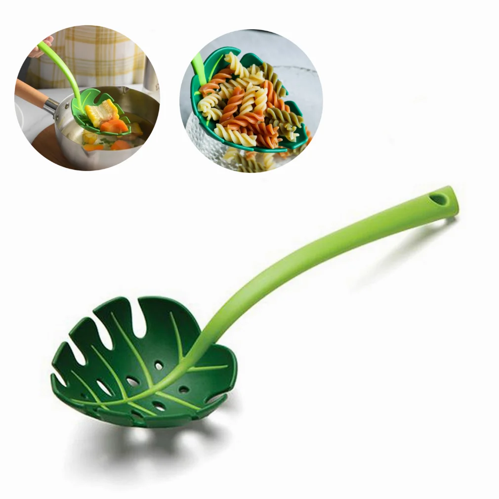 

Green Leaf Monstera Colander Multifunctional Long-Handled Spaghetti Slotted Serving Spoon Salad Slotted Spoon For Home Kitchen