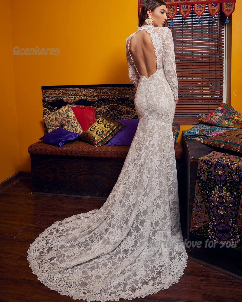 Женское свадебное платье-Русалка Qcenkeren элегантное кружевное платье с открытой