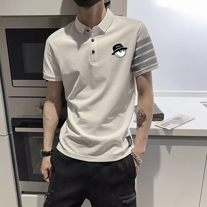 Golf Shirt for Men Polo Shirt Short Sleeves Tops Men's Golf T-shirt Version Four Stripes Men's Casual Shirt Lapel Golf Clothing