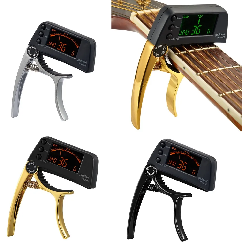 

Meideal Multi-use Acoustic Electric Guitar Part Capo Tuner Quick Change Key 2 In 1 Professional Tuner Display Screen Capo
