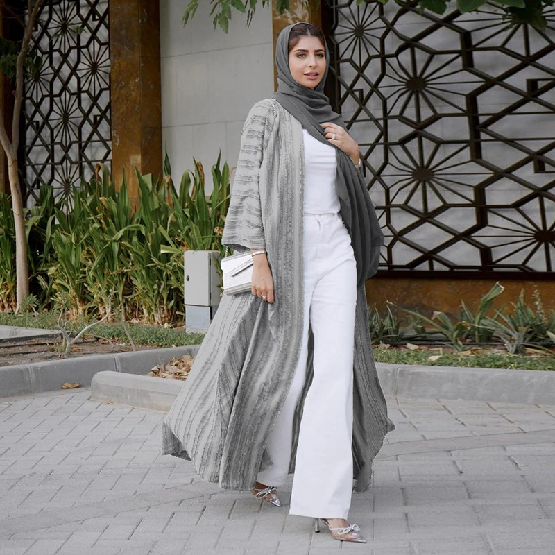 Woman Stripe Abaya 2022 Solid Moroccan Caftan For Occasions Femme Long Musulman De Mode Ramadan Cardigan Kaftan Arabic Dresses