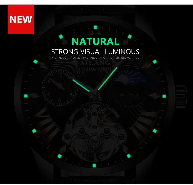 AILANG качественные мужские часы Tourbillon Мужские солнцезащитные/лунные фазный