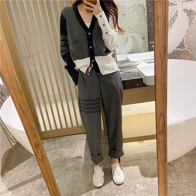 tb casual suit trousers women's spring and summer tide brand four-bar slim pencil pants business gray straight nine-point pants