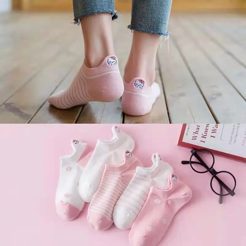 

Spring Summer Shallow Mouth Ladies Cotton Socks Cute Cartoon Boat Socks Embroidered Cat Breathable Sweat Absorbing Women's Socks