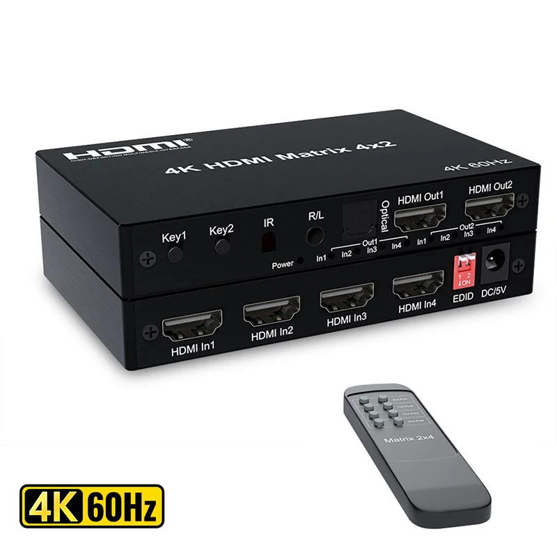 4K HDMI переключатель с истинной матрицей 4x2 2x4 матричный HDMI переключатель сплиттер 2 в 4 выхода с оптическим и R/L аудио экстрактор Dolby HDR HDCP2.2