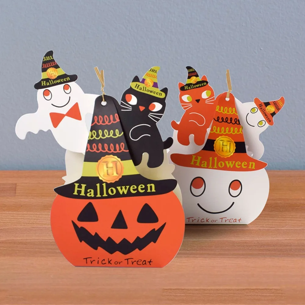 

5pcs Trick Or Treat Gift Box Fashion Pumpkin Ghost Paper Bag DIY Handmade Candy Packaging Happy Helloween Party