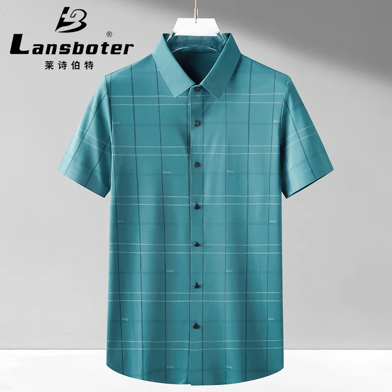 

Men's Plaid Polo Shirt Short Sleeve Stripe Thin Section Men's Business Casual Trendy People