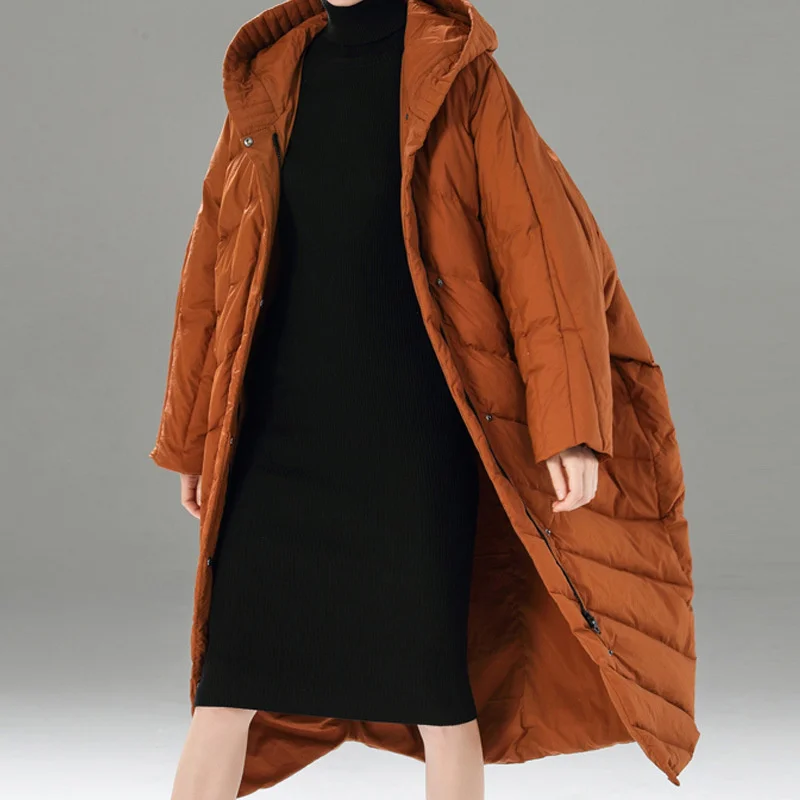

Зимнее пальто FAKUNTN на 2021 белом утином пуху для женщин, серо-коричневое длинное теплое пальто с капюшоном и молнией, новая женская одежда