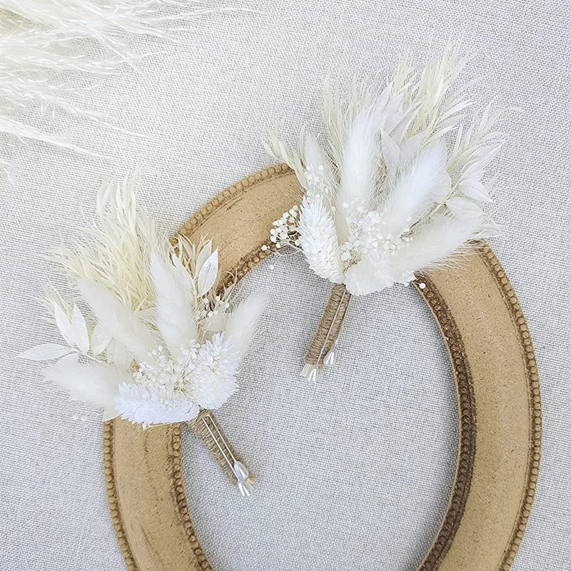 

2-Piece Mini Dried Flowers Bouquets Boutonniere Bohemian Rustic Vintage Wedding Groomsmen Anniversary Decoration Home Decor